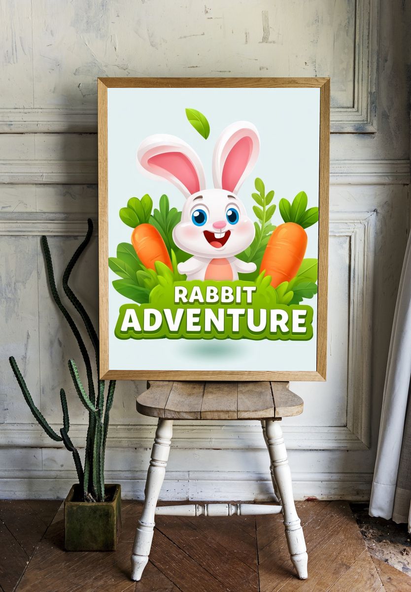 Rabbit Adventure Cartoon Poster. room preview