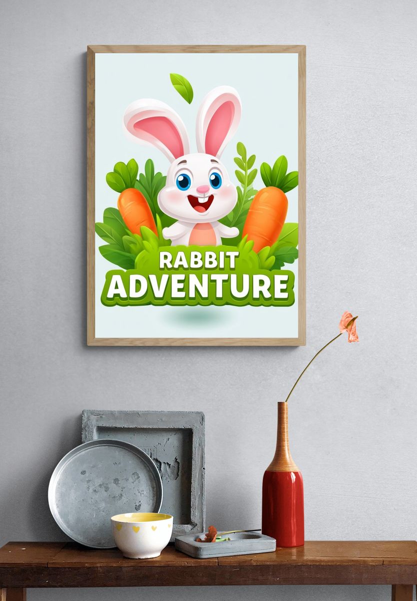 Rabbit Adventure Cartoon Poster. — room view 3
