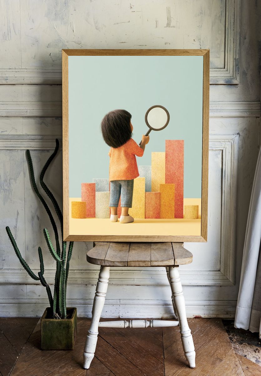 Child with Magnifying Glass Illustration Poster. — room view 1