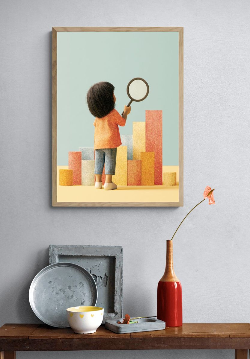 Child with Magnifying Glass Illustration Poster. — room view 3