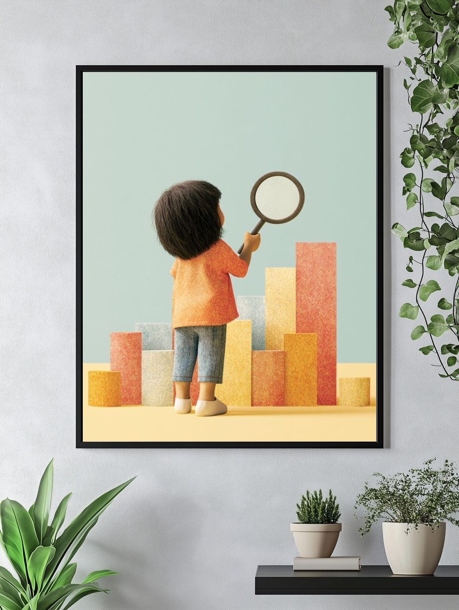 Child with Magnifying Glass Illustration Poster. — room view 4
