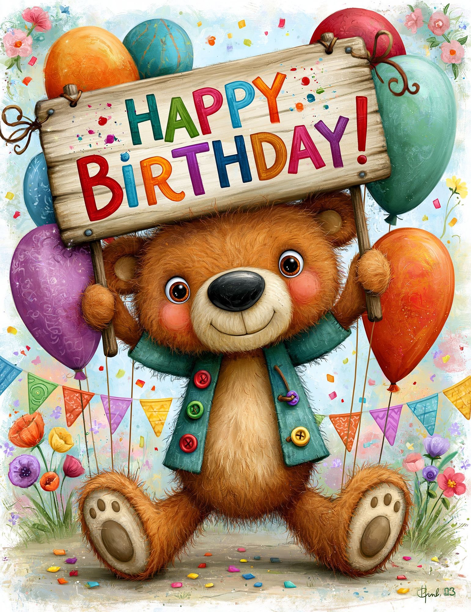 Birthday Bear Illustration Poster. poster — kids art