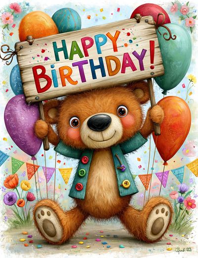 Birthday Bear Illustration Poster. poster