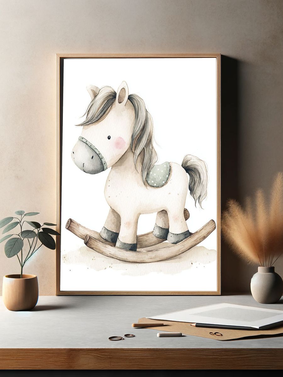 Rocking Horse Watercolor Poster. — room view 2