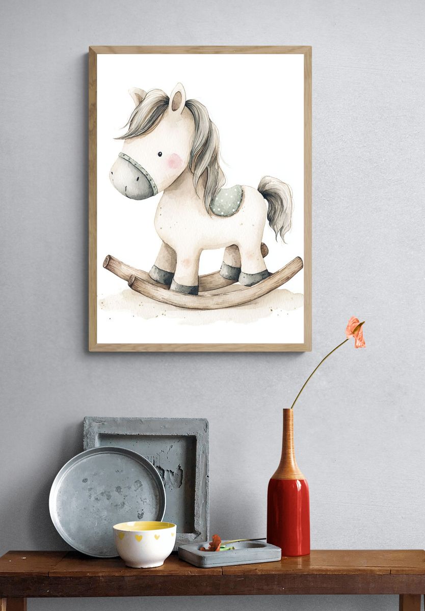 Rocking Horse Watercolor Poster. — room view 3