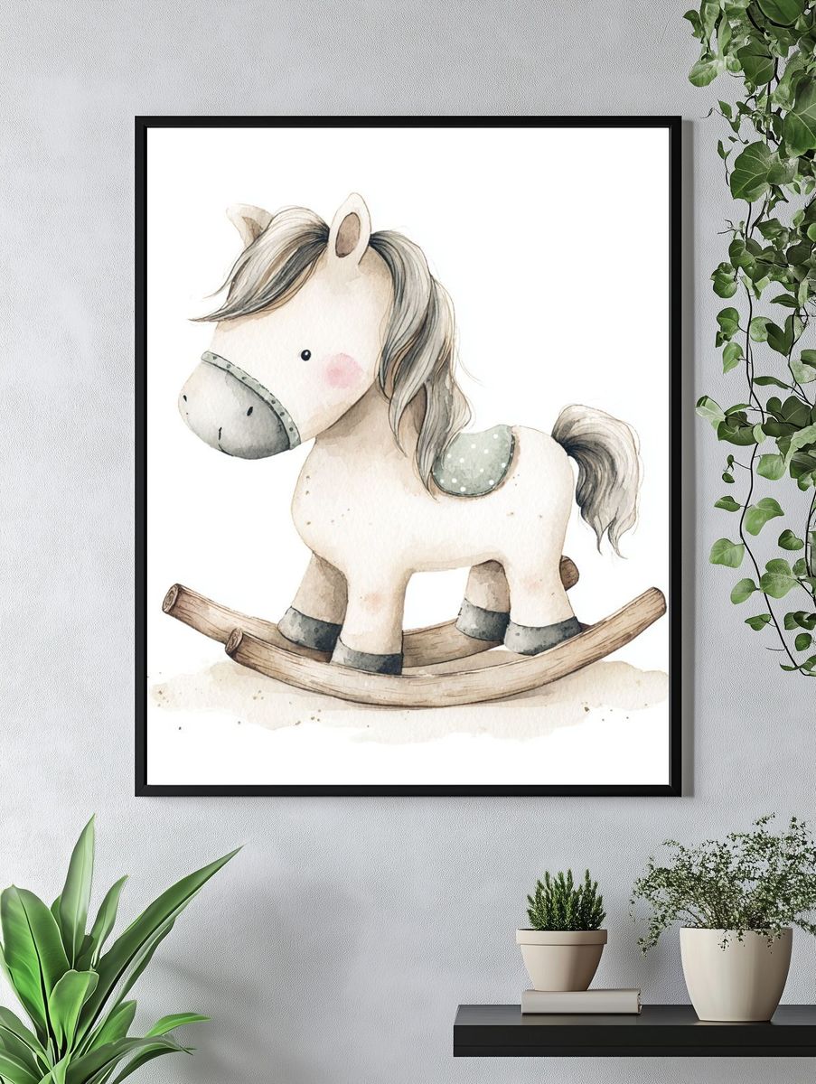 Rocking Horse Watercolor Poster. — room view 4