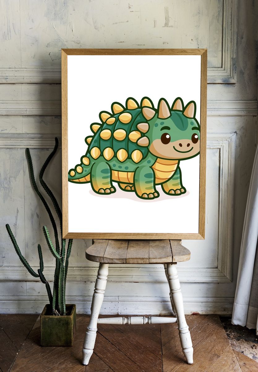 Cute Ankylosaurus Cartoon Print. room preview