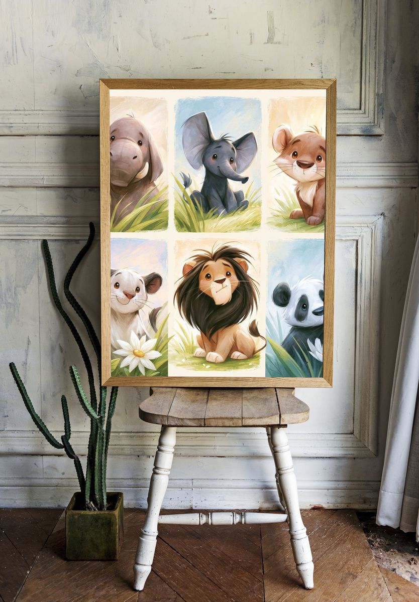 Cute Safari Animals Illustration Poster. room preview