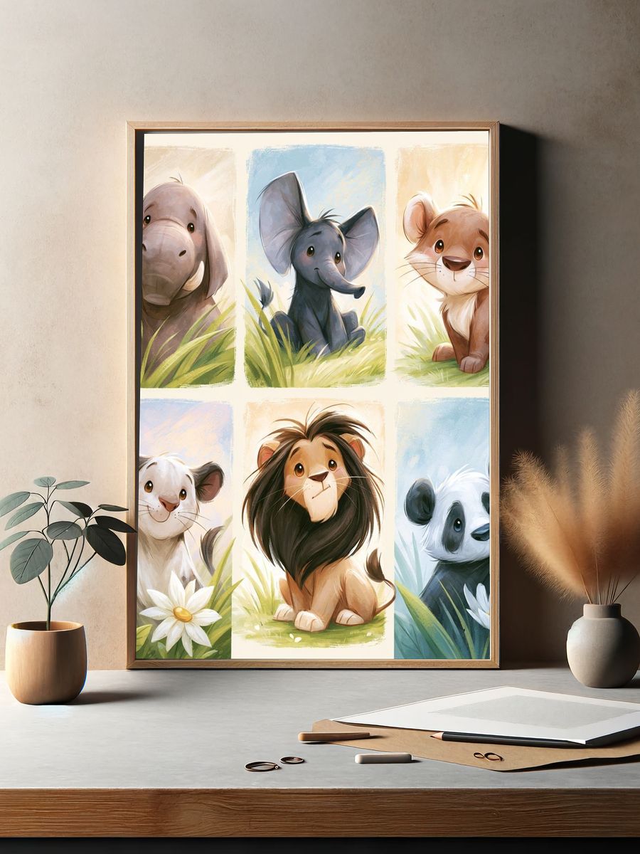 Cute Safari Animals Illustration Poster. — room view 2