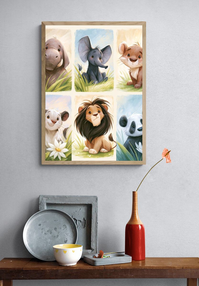 Cute Safari Animals Illustration Poster. — room view 3