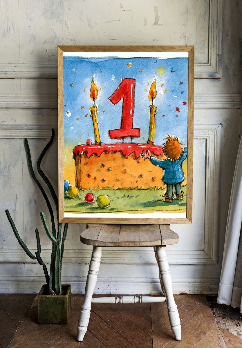 First Birthday Watercolor Print. room preview