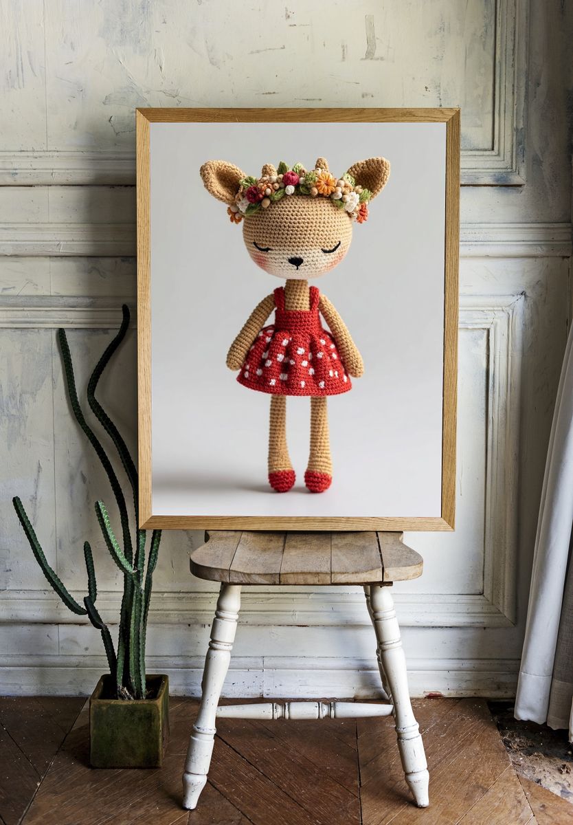 Crocheted Deer Doll Illustration Poster room preview