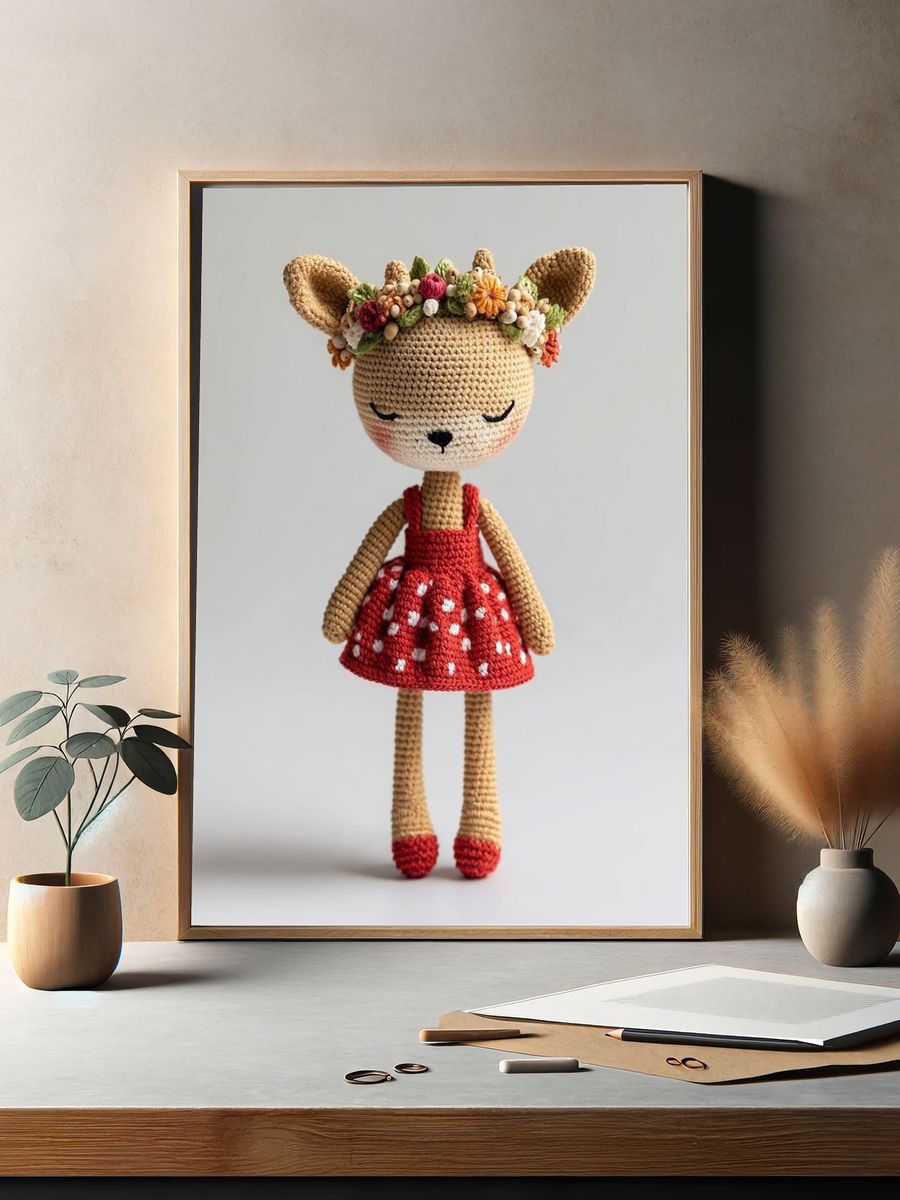 Crocheted Deer Doll Illustration Poster. — room view 2