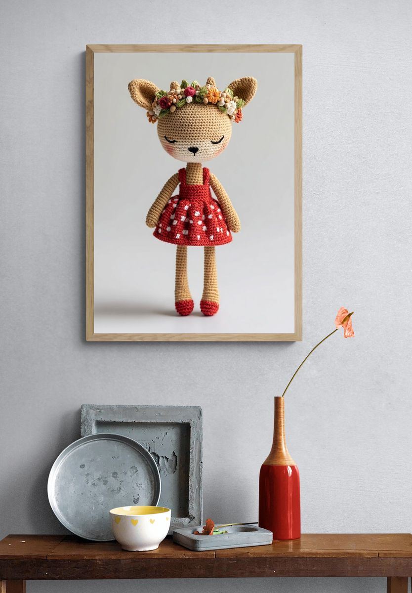 Crocheted Deer Doll Illustration Poster. — room view 3