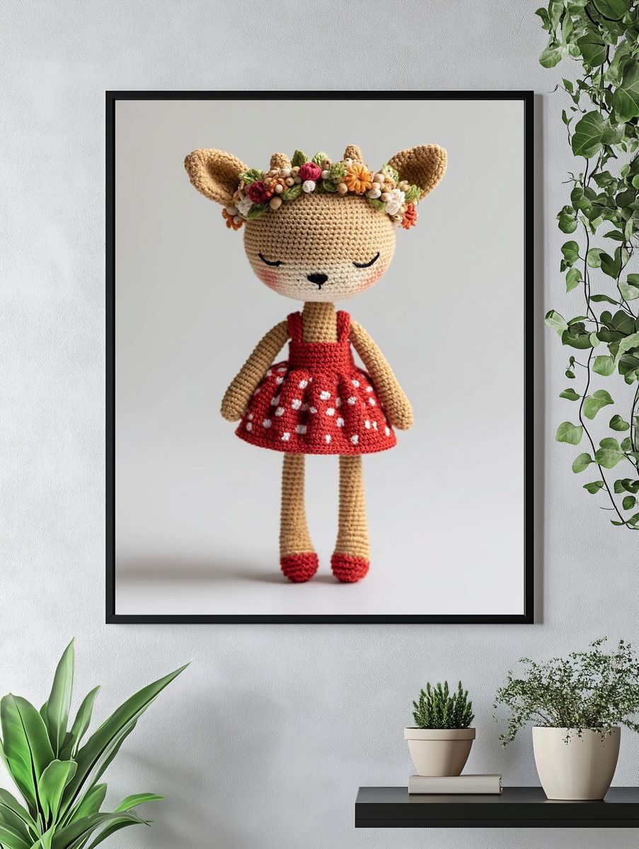 Crocheted Deer Doll Illustration Poster. — room view 4