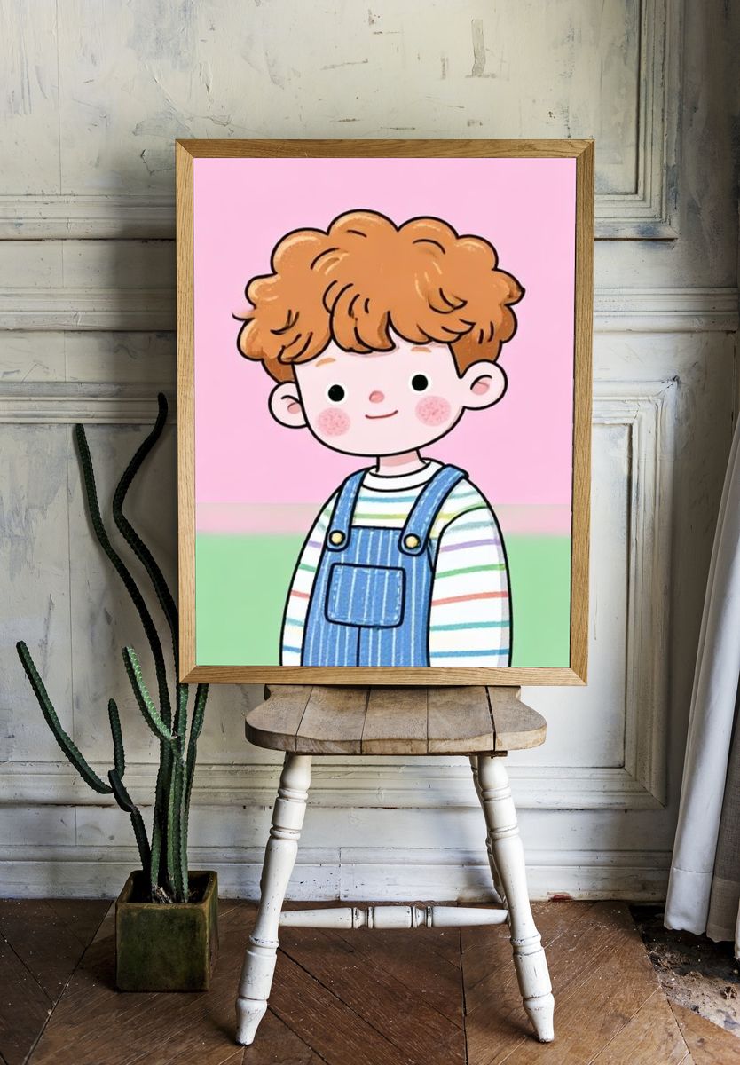 Curly Red-Haired Child Illustration Poster. room preview