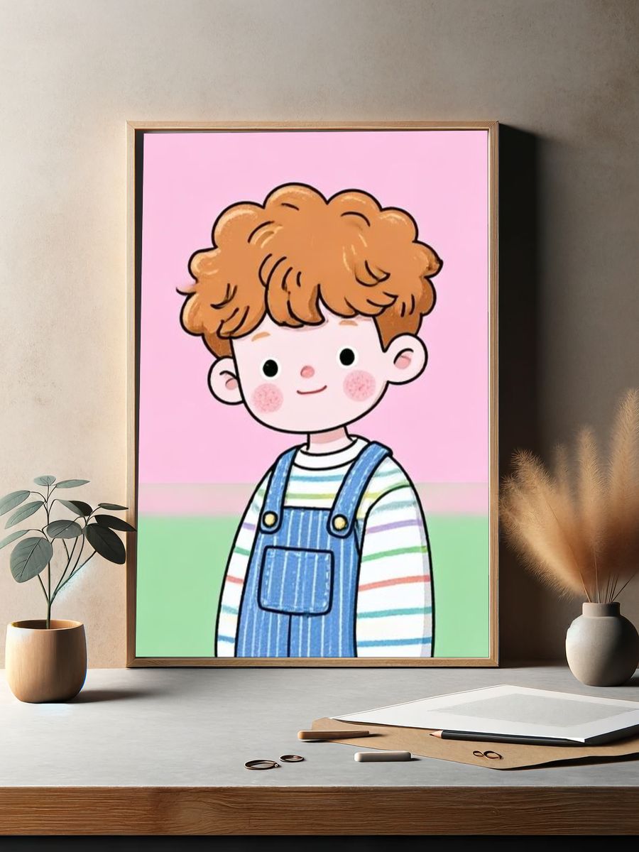 Curly Red-Haired Child Illustration Poster. — room view 2