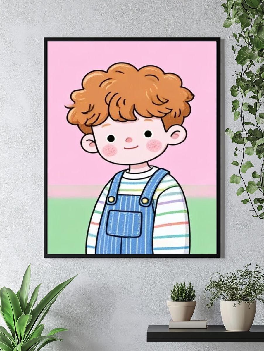 Curly Red-Haired Child Illustration Poster. — room view 4