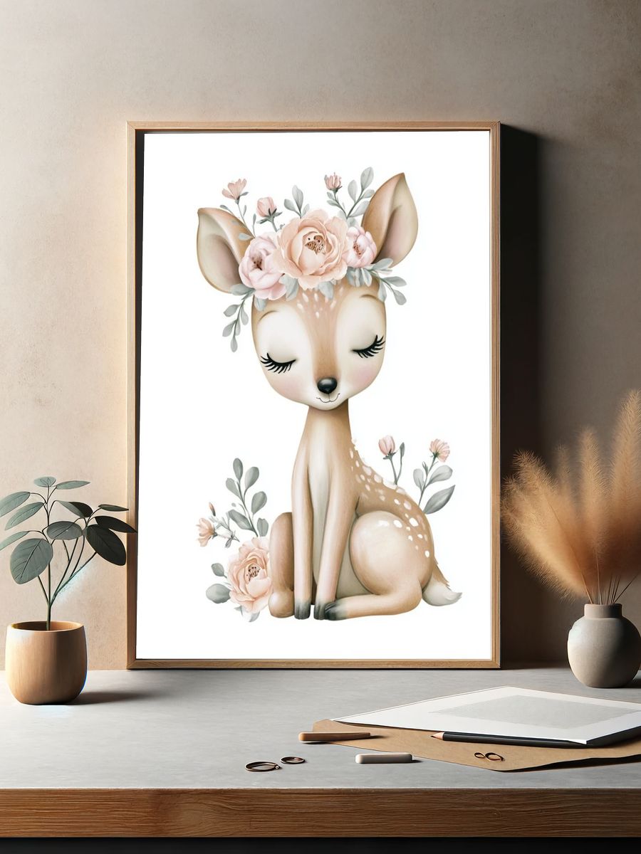Floral Deer Nursery Print. — room view 2