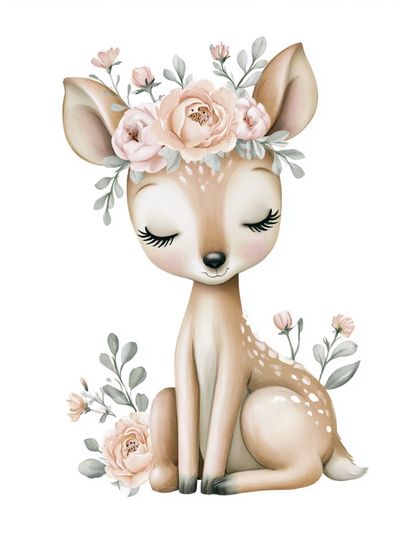 Floral Deer Nursery Print. poster