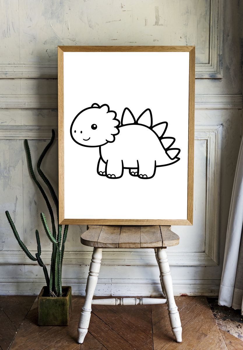 Cute Dinosaur Line Art Poster. — room view 1