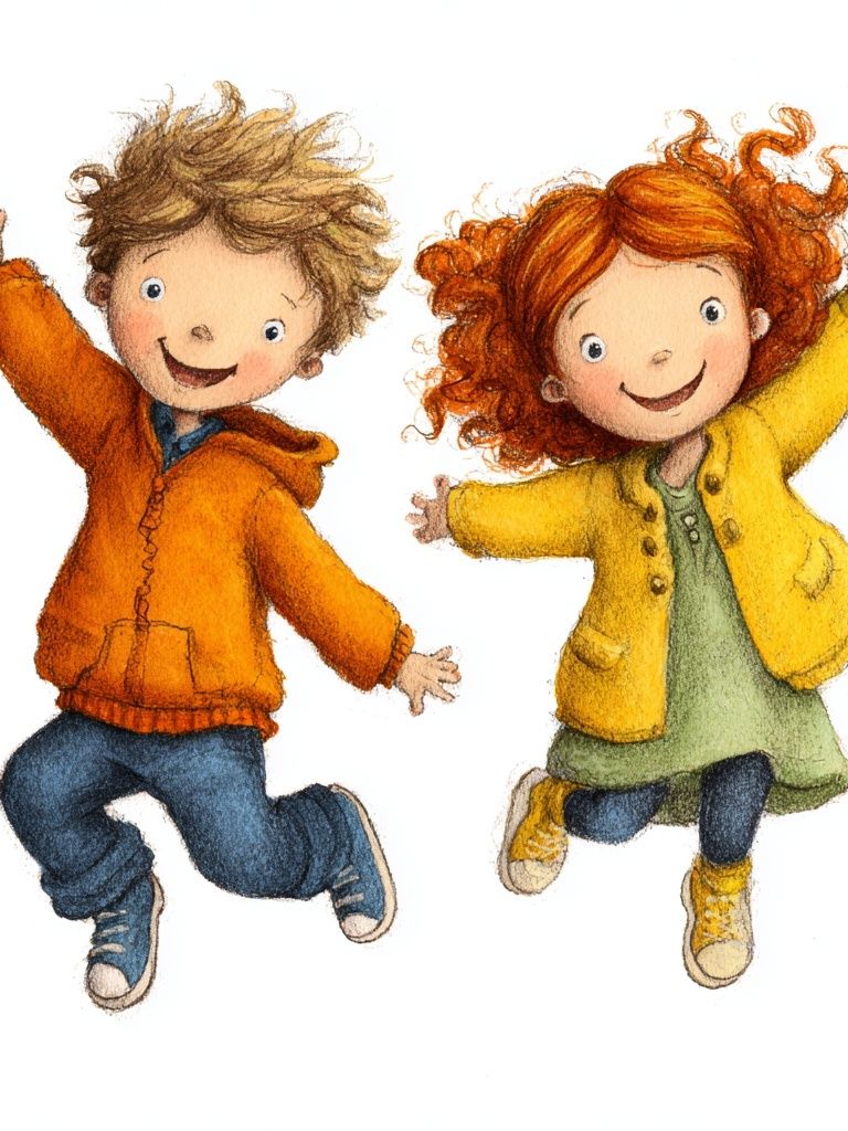 Jumping Kids Watercolor Print. poster — kids art