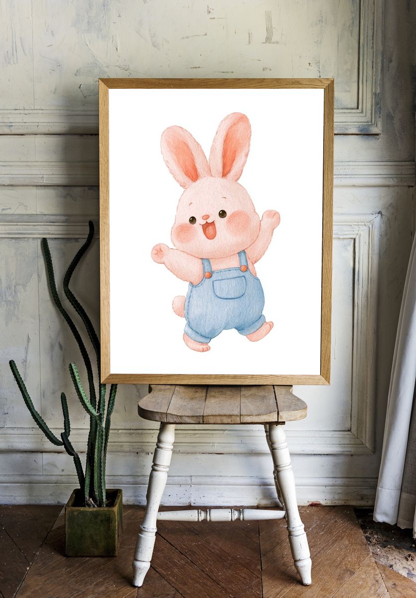 Happy Bunny Watercolor Poster. room preview