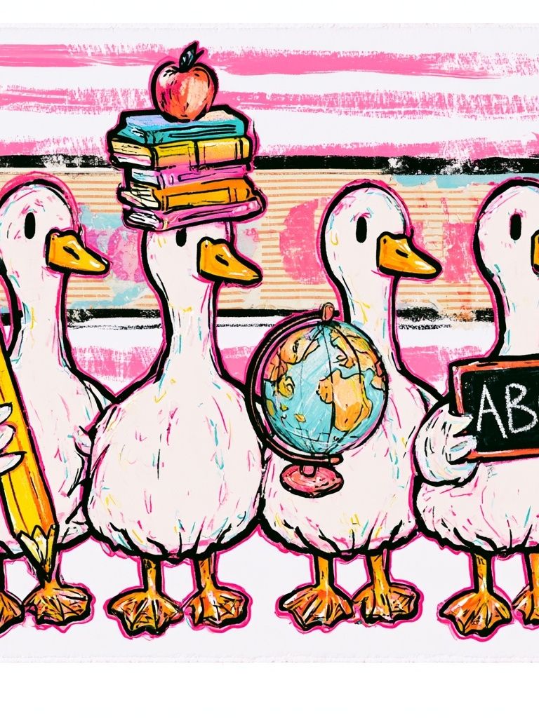 Back-to-School Ducks Illustration Poster. poster detail
