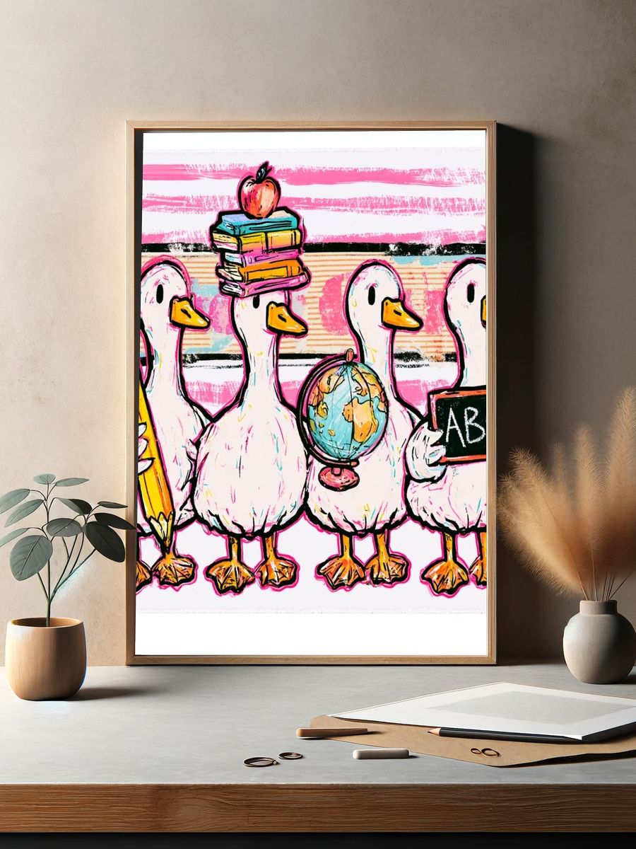Back-to-School Ducks Illustration Poster. — room view 2