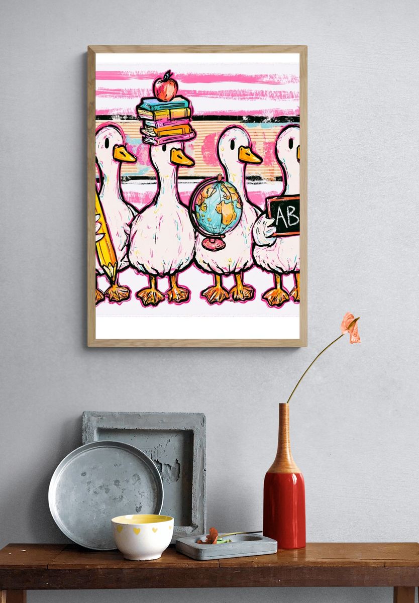 Back-to-School Ducks Illustration Poster. — room view 3