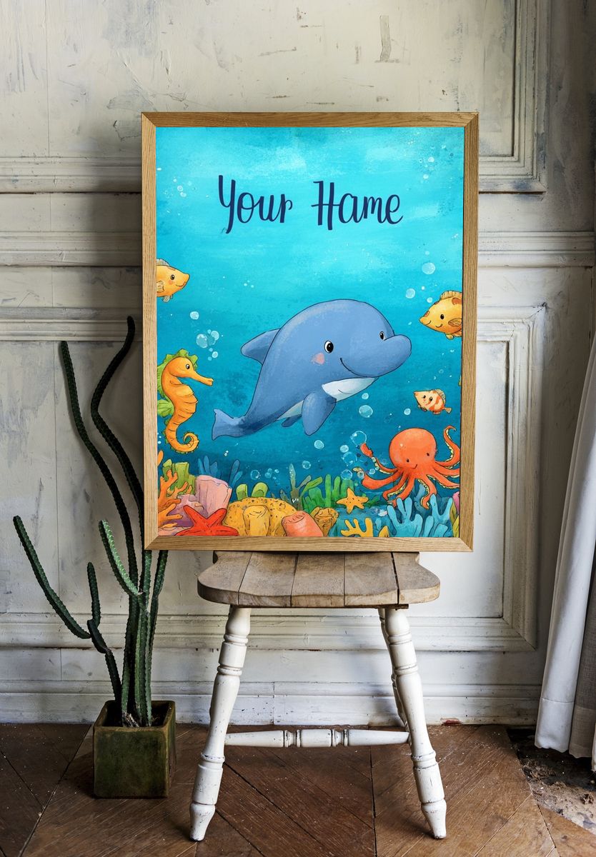 Underwater Friends Nursery Poster room preview