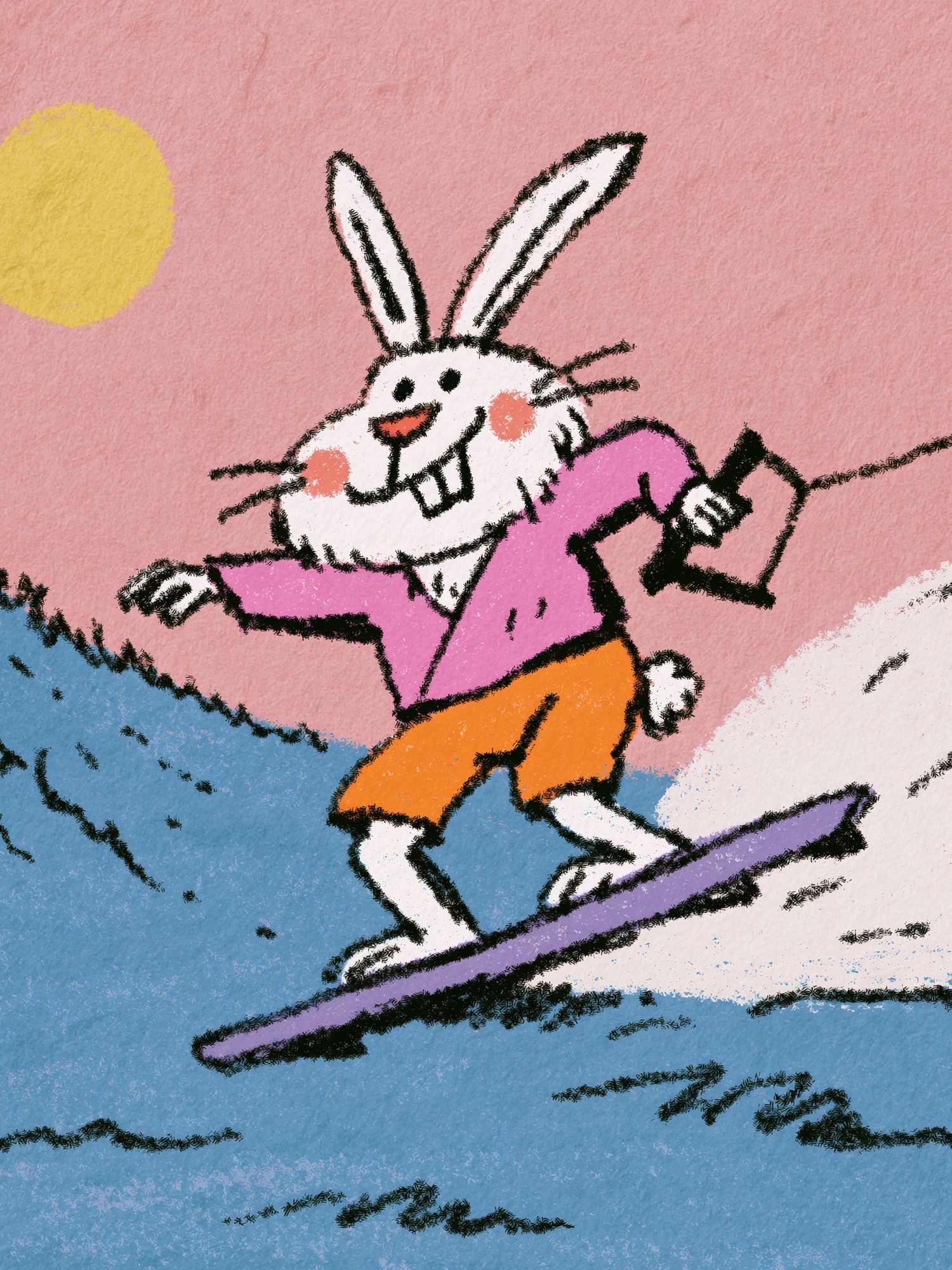 Surfing Bunny Cartoon Poster. poster detail