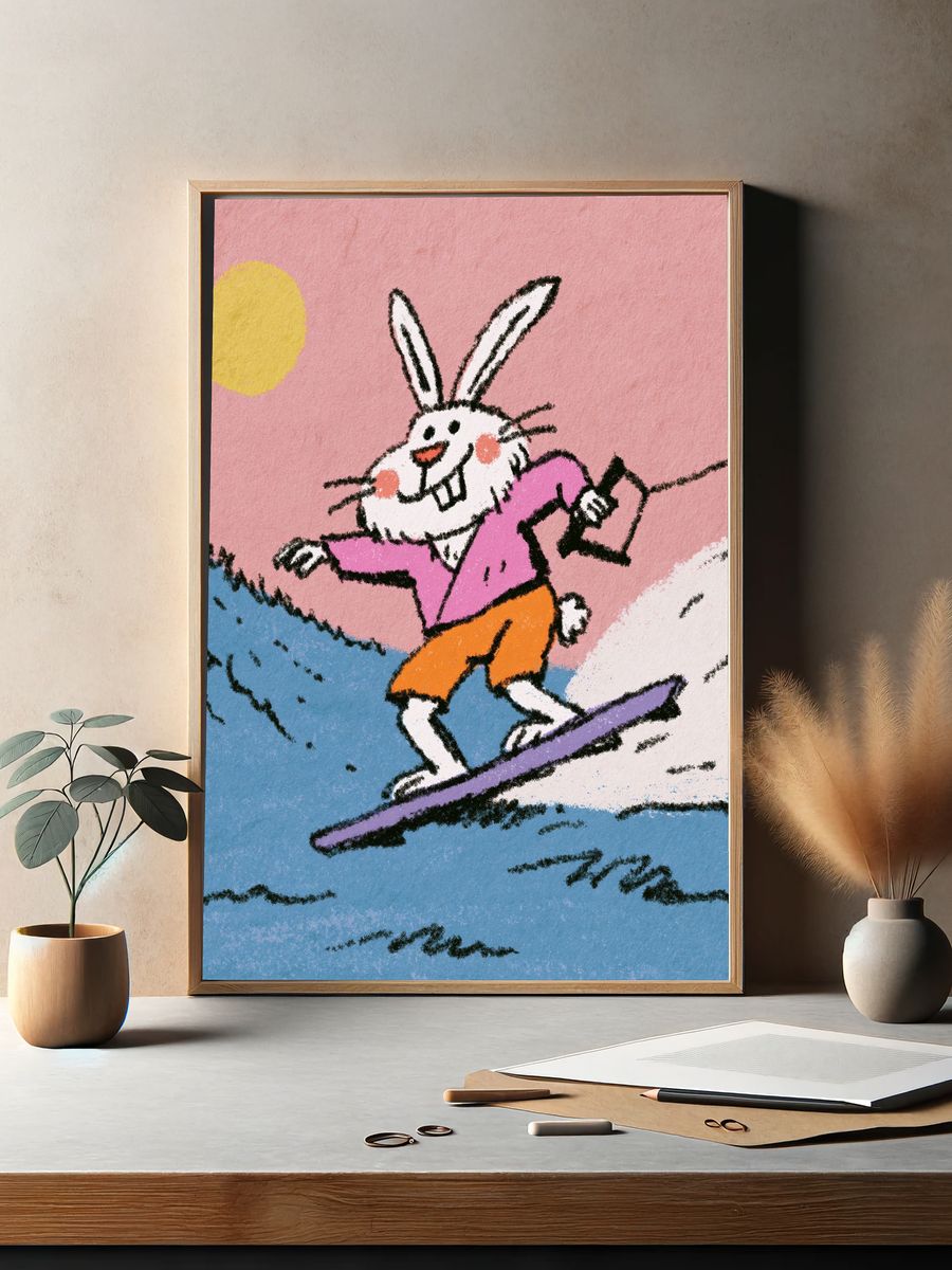 Surfing Bunny Cartoon Poster. — room view 2