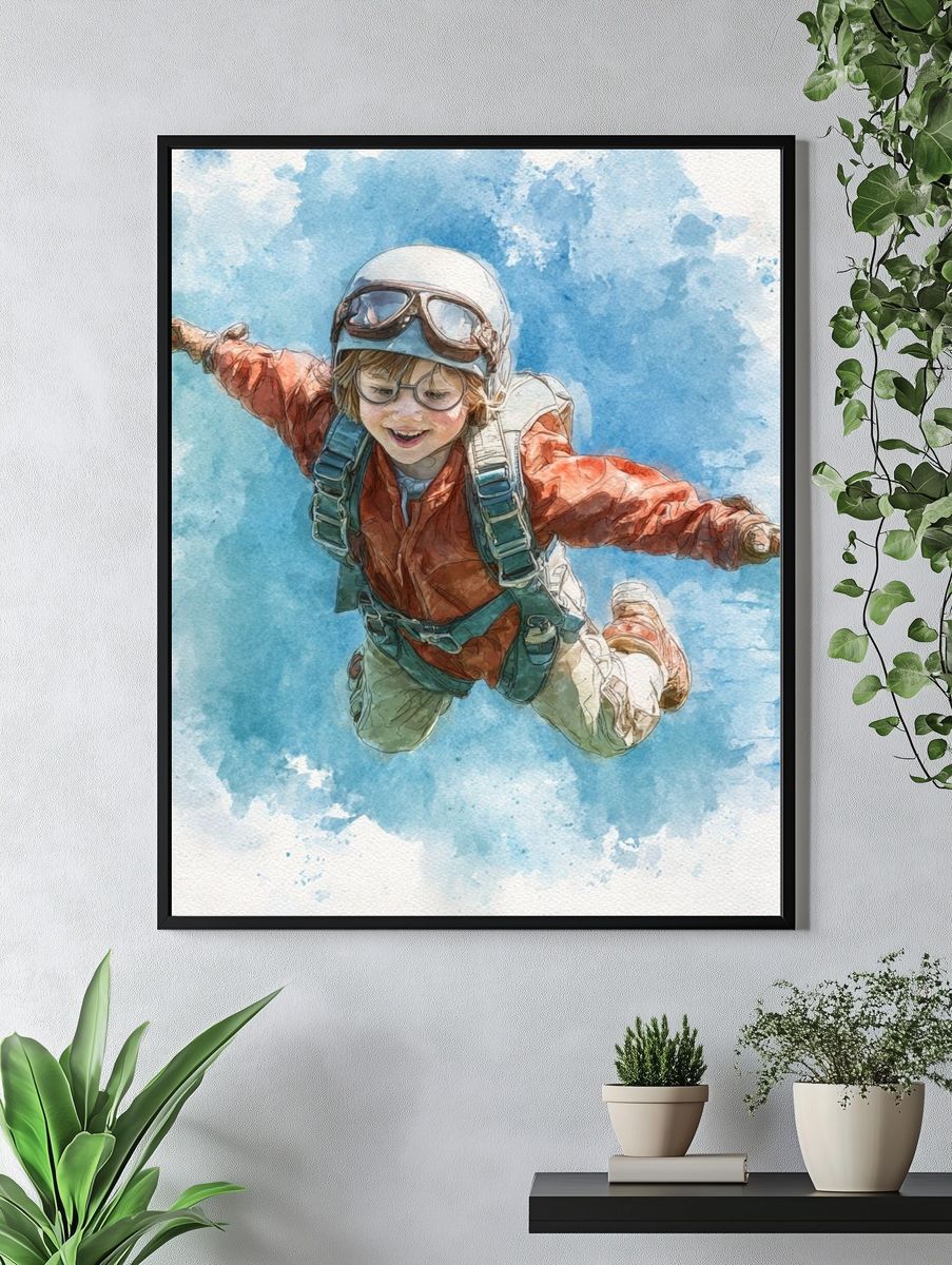 Young Skydiver Watercolor Print. — room view 4