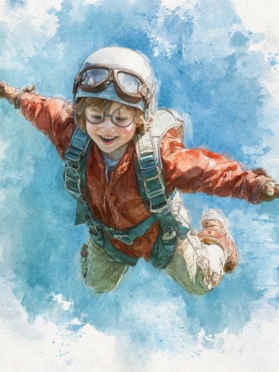 Young Skydiver Watercolor Print. poster