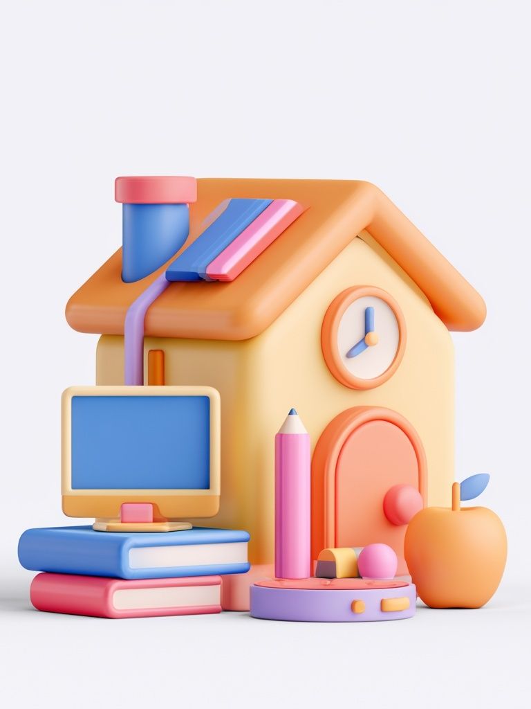 Playful Schoolhouse 3D Illustration Poster. poster detail