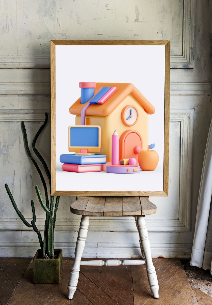 Playful Schoolhouse 3D Illustration Poster. — room view 1