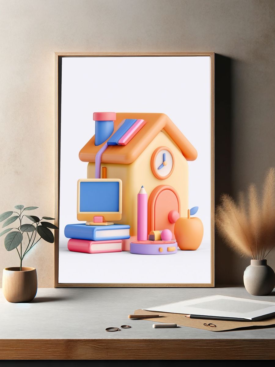 Playful Schoolhouse 3D Illustration Poster. — room view 2