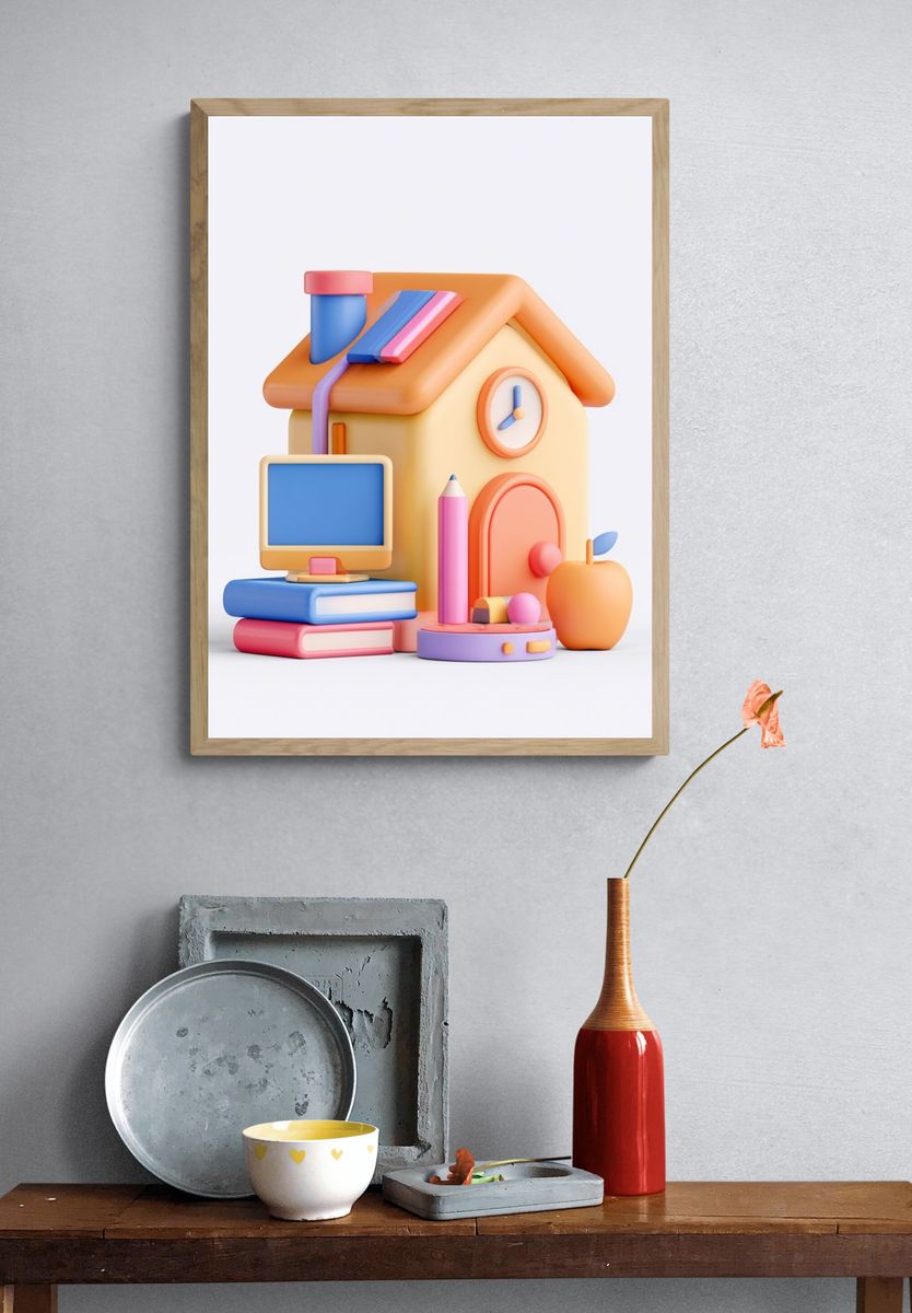 Playful Schoolhouse 3D Illustration Poster. — room view 3