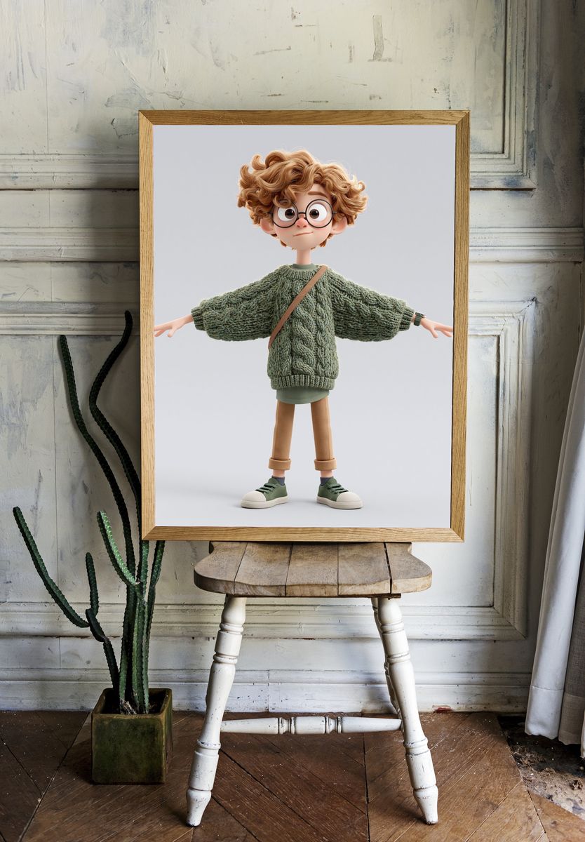Curly Kid Character Illustration Poster. room preview
