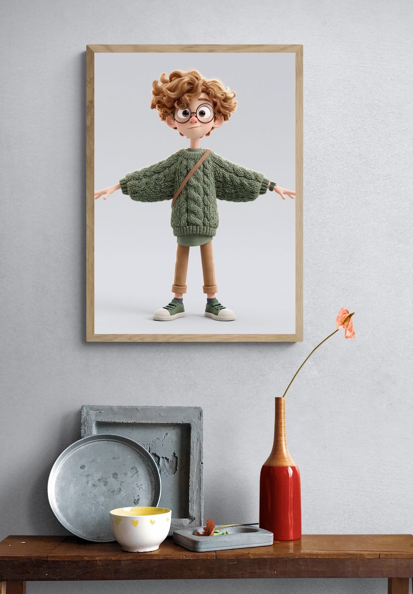 Curly Kid Character Illustration Poster. — room view 3