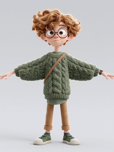 Curly Kid Character Illustration Poster.