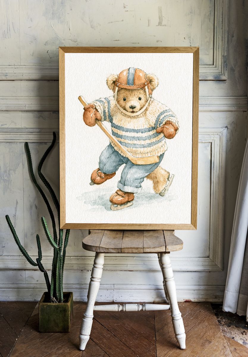 Teddy Bear Skater Watercolor Poster. room preview