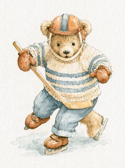 Teddy Bear Skater Watercolor Poster.