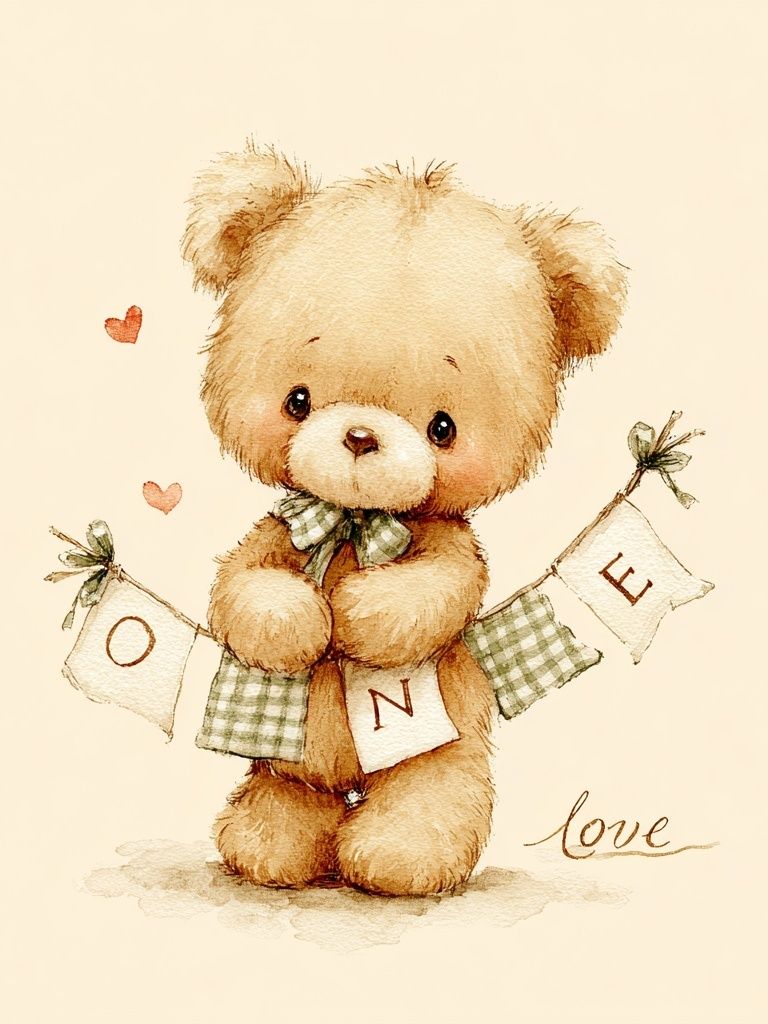 Cute Teddy Bear — Watercolor Print. poster detail