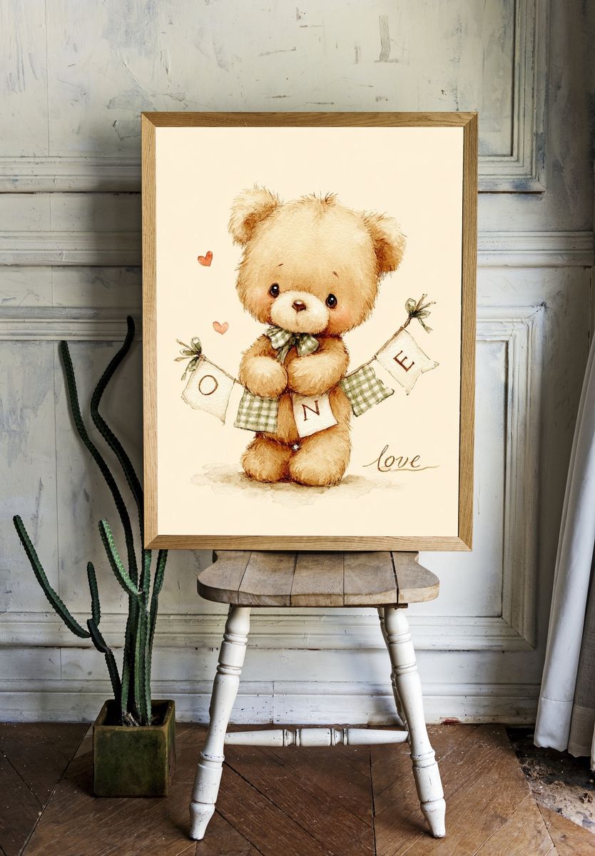 Cute Teddy Bear — Watercolor Print room preview
