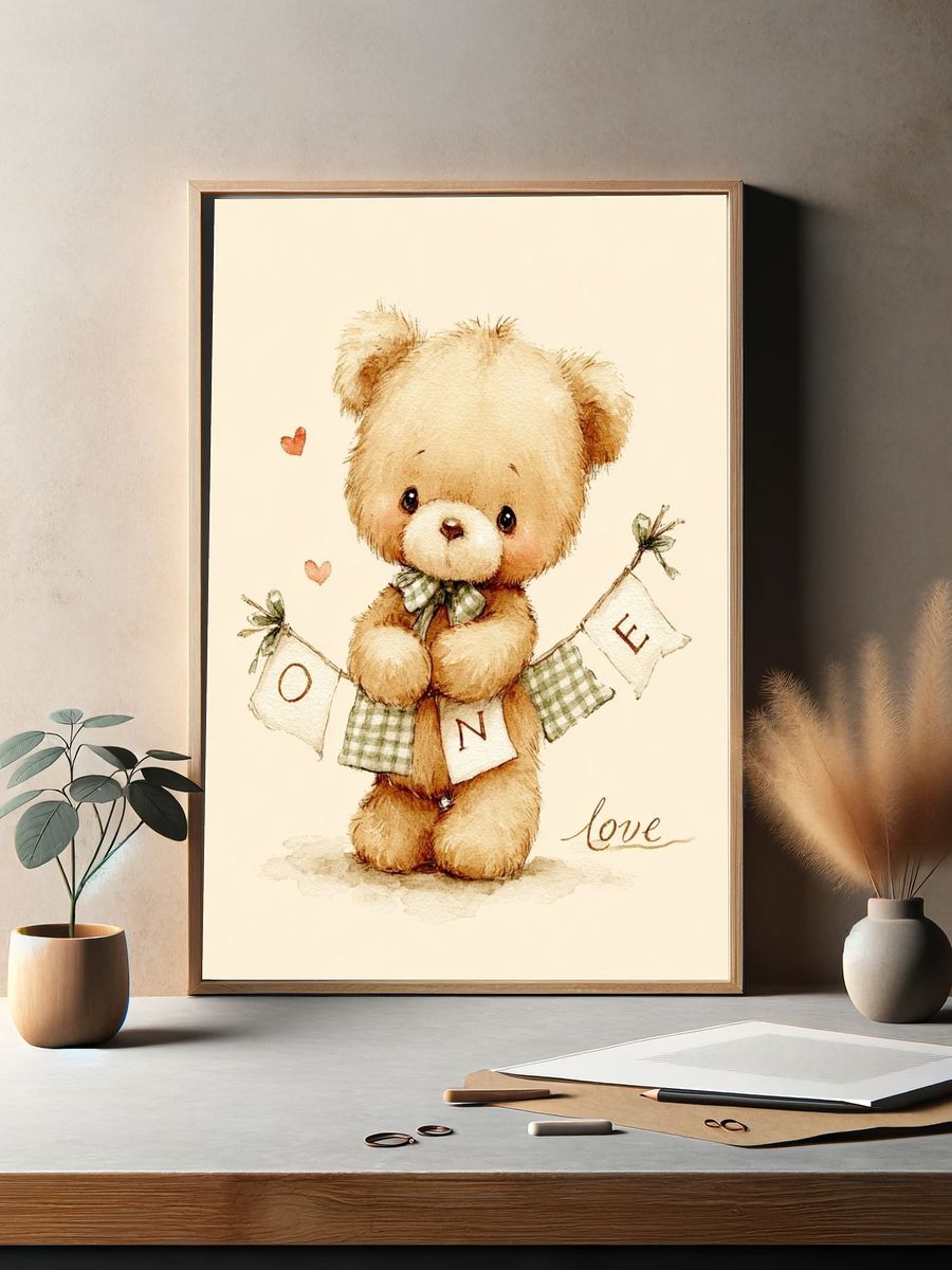 Cute Teddy Bear — Watercolor Print. — room view 2