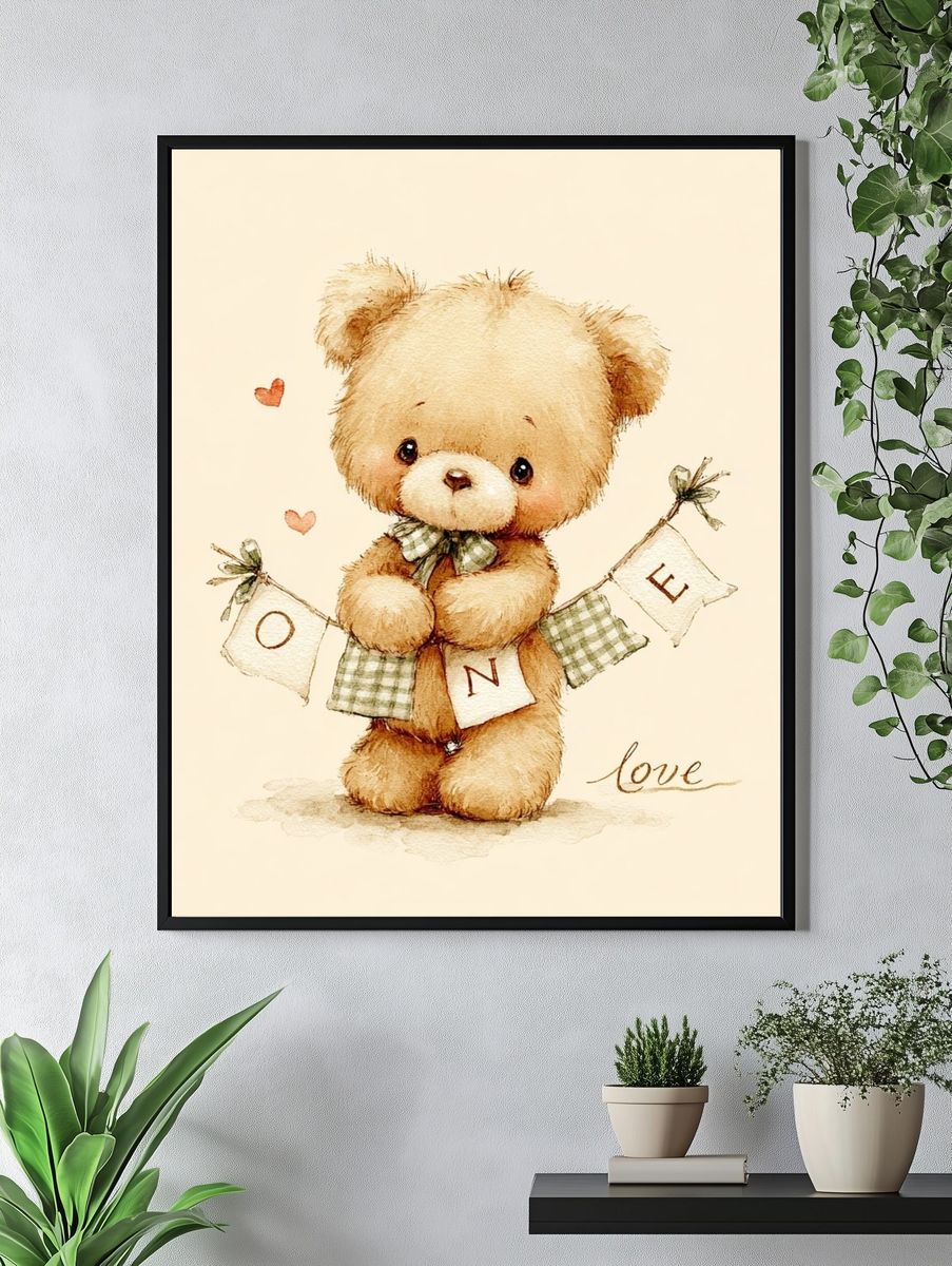 Cute Teddy Bear — Watercolor Print. — room view 4