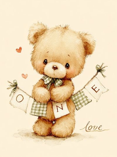 Cute Teddy Bear — Watercolor Print. poster