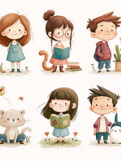 Cute Kids and Animals Illustration Poster. poster